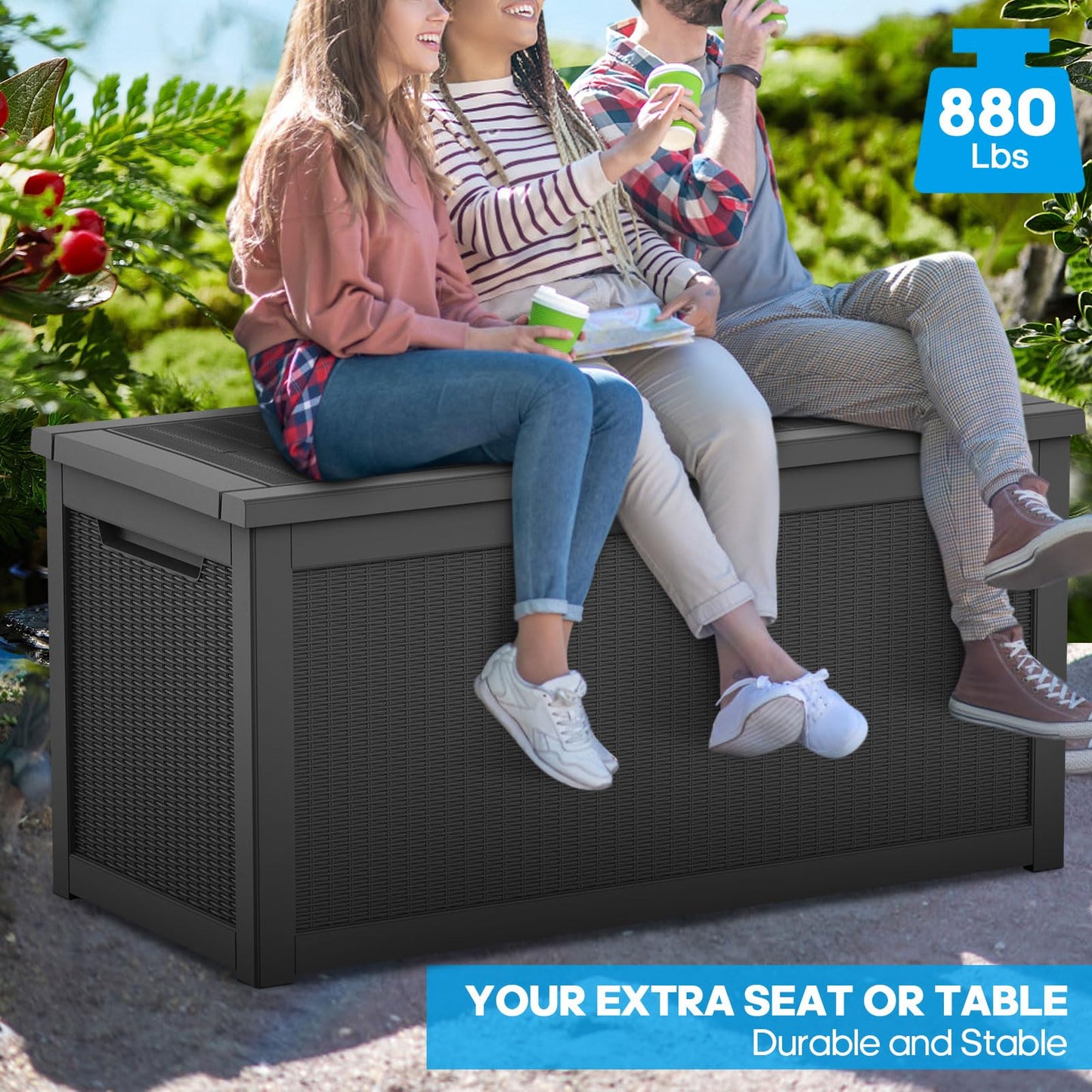 PatioZen 260 Gallon Resin Deck Box Outdoor Storage Box with Lockable Lid, Waterproof for Patio Cushions, Gardening Tools & Exercise Equipment