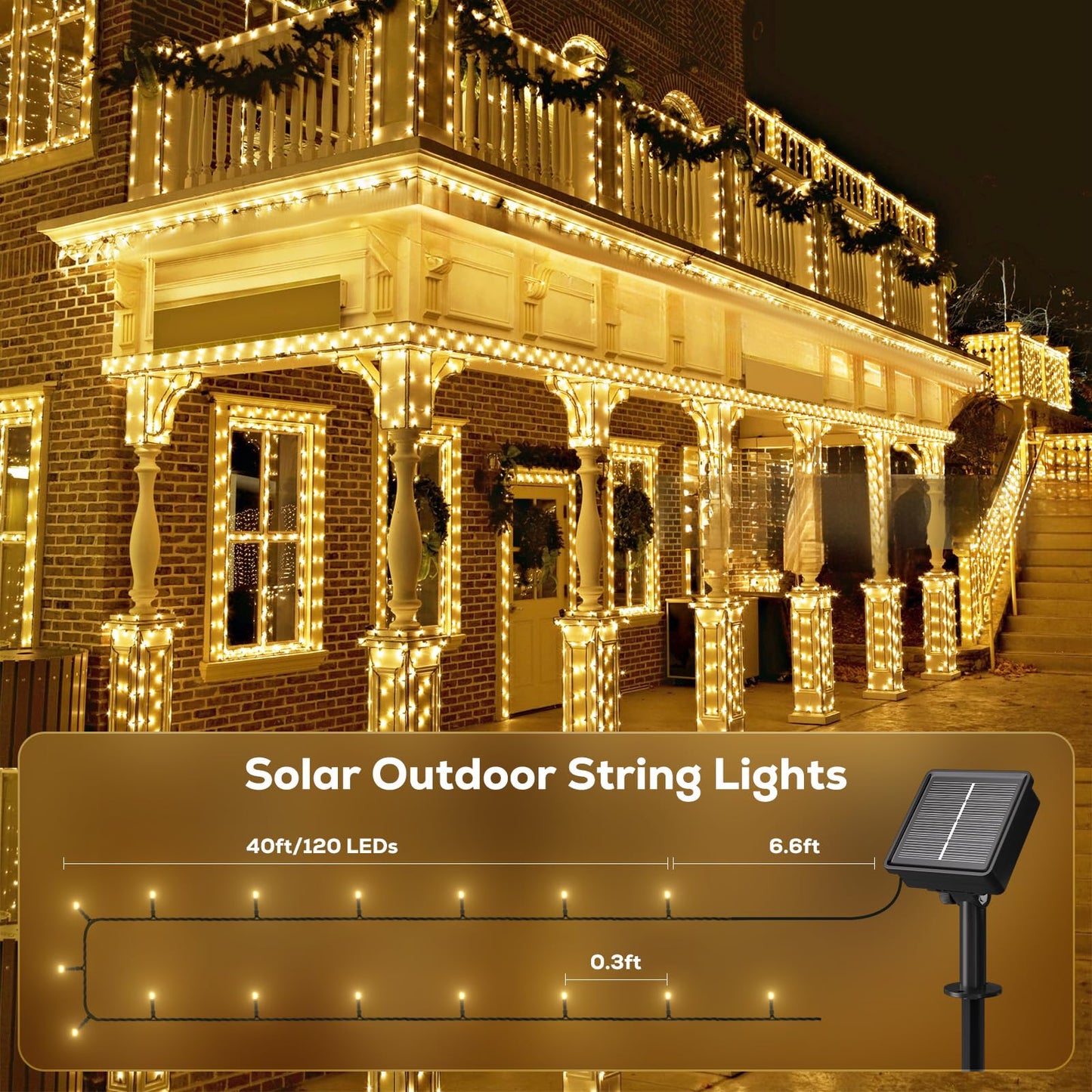 Soiarllt 2 Pack Solar String Lights Outdoor - Total 92FT 240 LED Solar Christmas Lights Outdoor Waterproof with 8 Lighting Modes for Xmas Tree Garden Party Decorations(Warm White)