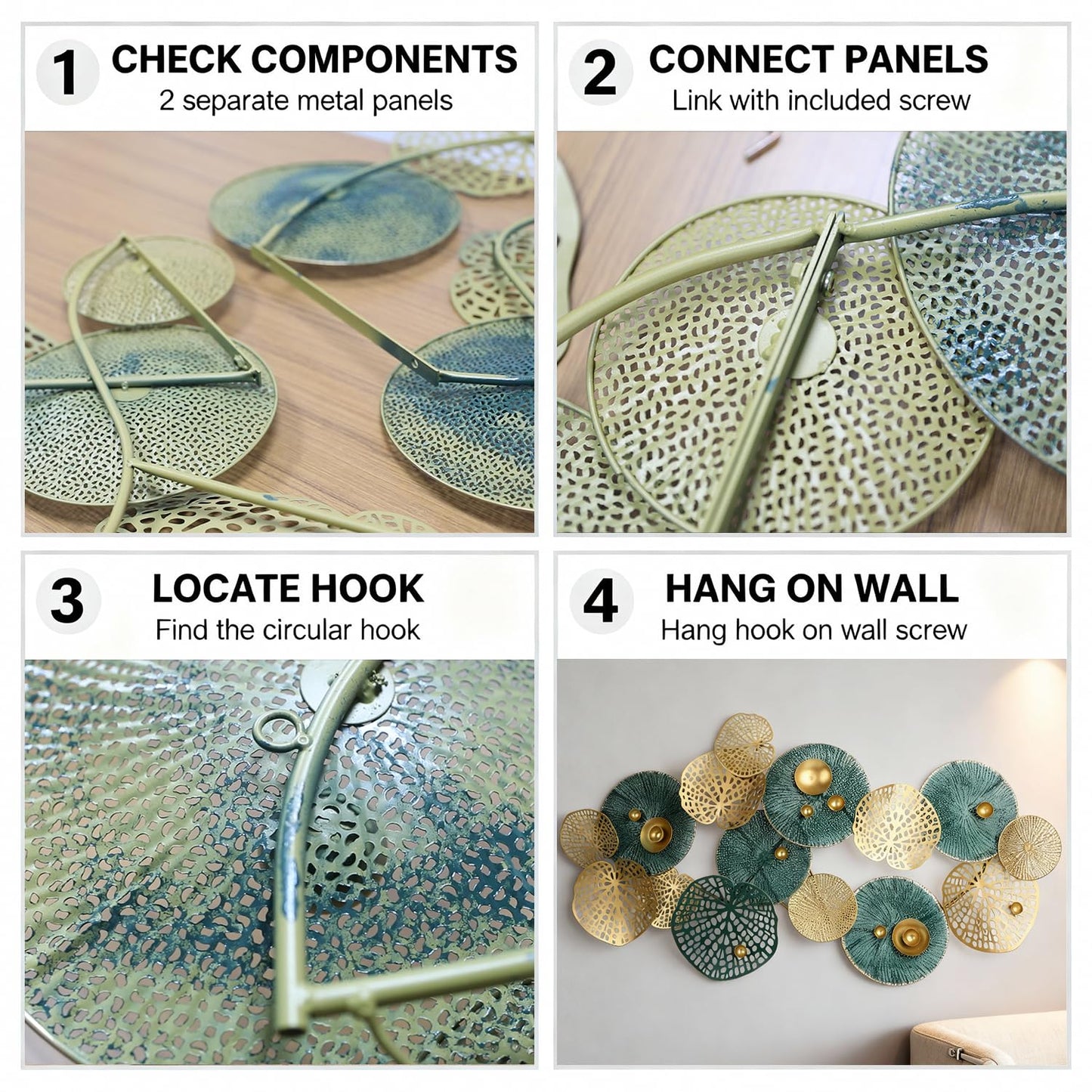 Large 3D Metal Wall Art, 50"L x 26"W Modern Blue & Gold Lotus Leaf Wall Sculpture, Luxury Coastal Home Decor for Living Room Bedroom, Elegant Gift for Housewarming Wedding Mother's Day for Homeowners