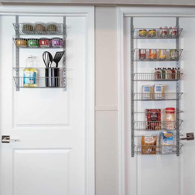 Home-Complete Over the Door Organizer - 9-Tier Hanging Wall Rack for Bathroom or Kitchen Organization - Pantry Organization and Storage (Platinum)