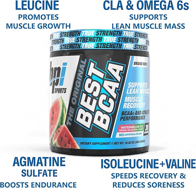BPI Sports Best BCAA Powder, Branched Chain Amino Acids, Watermelon Ice, 60 Servings, 1.32 Pound, 21.12 oz