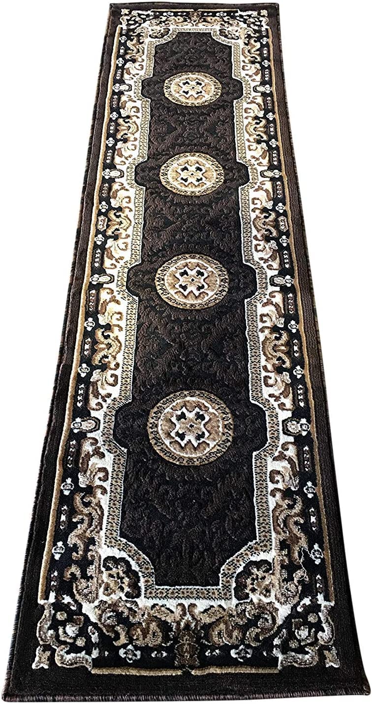 YHSF Traditional Floral Area Rug - Washable Carpet for Living Room, Bedroom, Entryway, or Kitchen - Easy Clean Colorful Flower Rug - Black, 2 ft x 7 ft