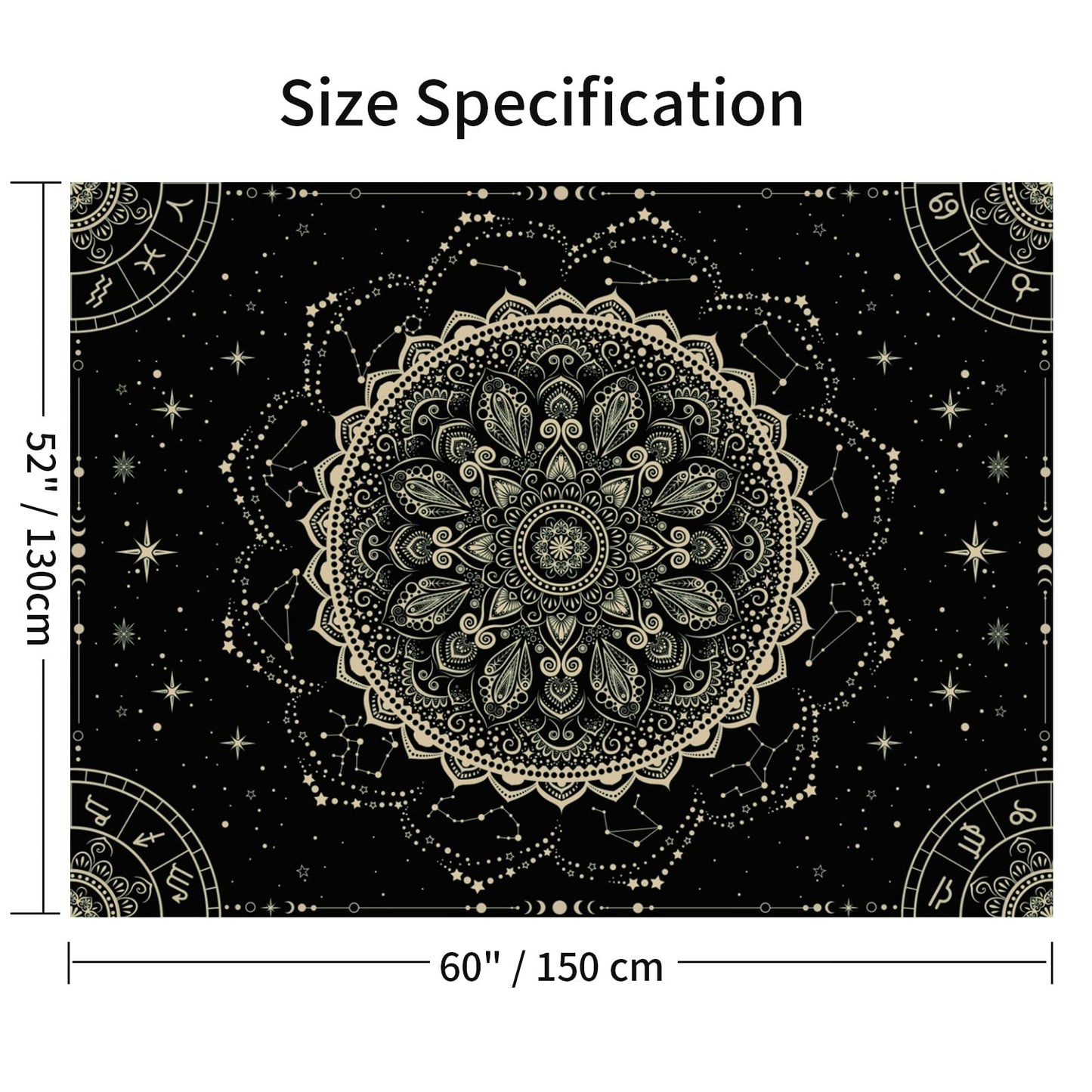 FLY SPRAY Black Golden Mandala Tapestry Astrology Space Wall Hanging Tapestries Wall tapestrys Large Aesthetic Hippie Decor Bohemian Art Boho Home Talestry for Bedroom,Living Room,Ceiling