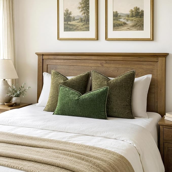 MIULEE Pack of 2 Euro Sham Pillow Covers 24x24 Inch Olive Green Farmhouse Decorative Throw Pillow Covers with Stitched Edge Soft Chenille Solid Dyed Pillow Covers for Bed Sofa Couch Living Room