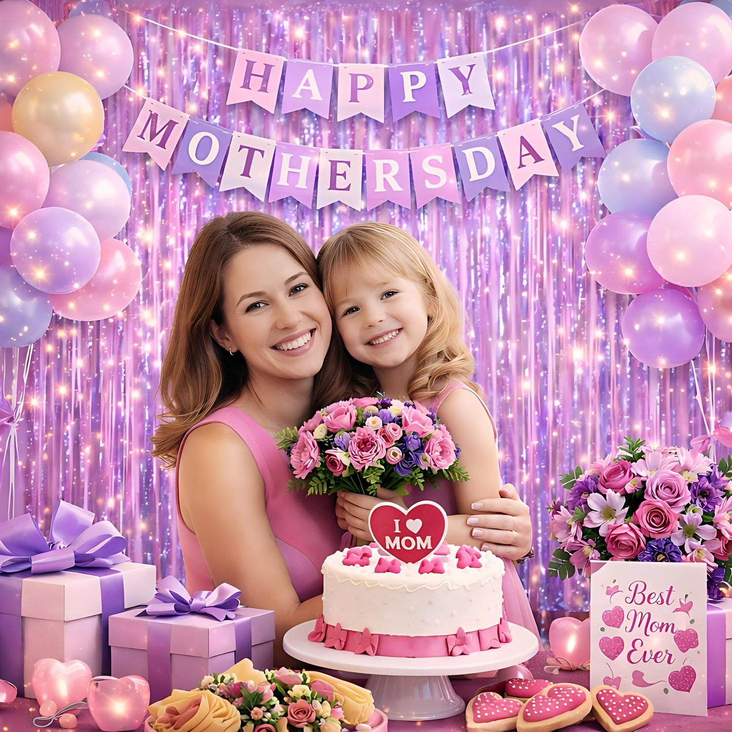 Happy Mothers Day Decorations Melsan 3 Pack 3.2 x 8.2 ft Pinkish Purple Tinsel Fringe Curtain Backdrop, Sparkling Metallic Party Decorations for Girls Birthday, Bachelorette, Wedding, Photo Booth