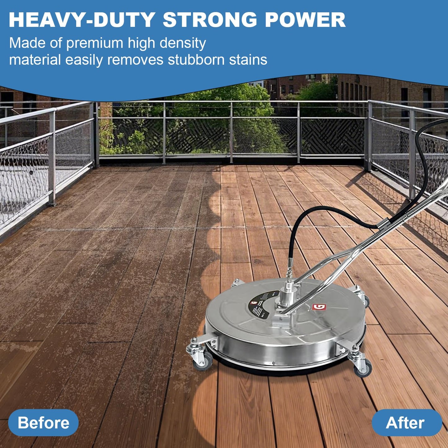24" Pressure Washer Surface Cleaner with 4 Wheels - Stainless Steel Dual Handle Surface Cleaner 4900 Max PSI, 3/8" Connector & 1/4" Adapter Power Washer Floor Attachment,for Floor Driveway, Patio