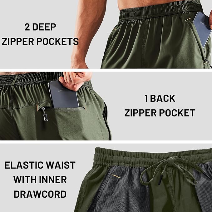 MIER Men's Quick Dry Running Shorts with Zipper Pocket, Elastic Waist Athletic Workout Exercise Fitness Shorts, 7 Inch