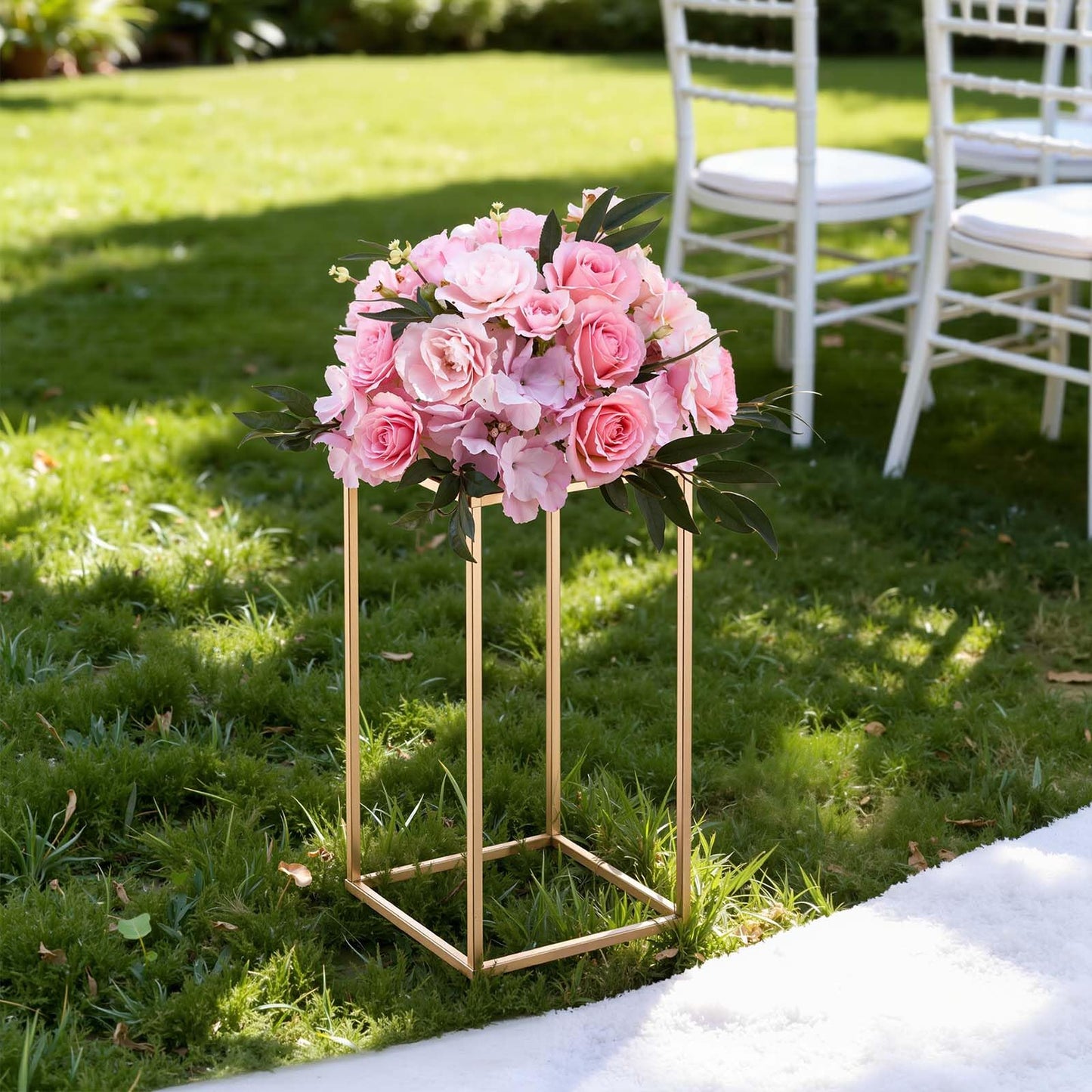 VEVOR Wedding Flower Stand, 10PCS 15.75-inch Column Flower Stand, Floral Stands with Acrylic Laminate, Rectangular Floral Display Rack for Wedding, Party, Birthday, Home, French Gold Centerpiece Stands