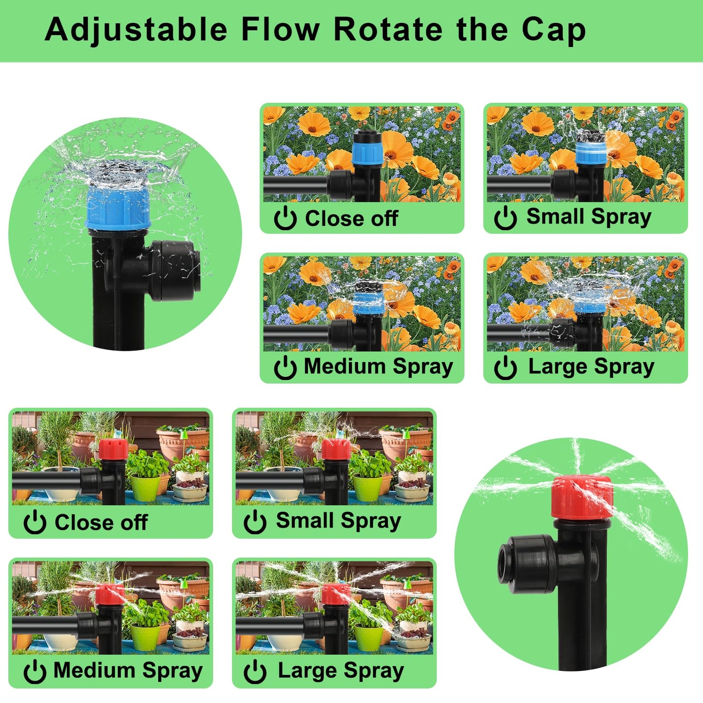 250FT Drip Irrigation System Kit, 50FT 1/2" Main Tube & 200FT 1/4" Tubing, Quick Connect Design, Brass Splitter, Adjustable Emitters & Misting Sprayers for Garden, Lawn, Raised Beds, Outdoor Plants