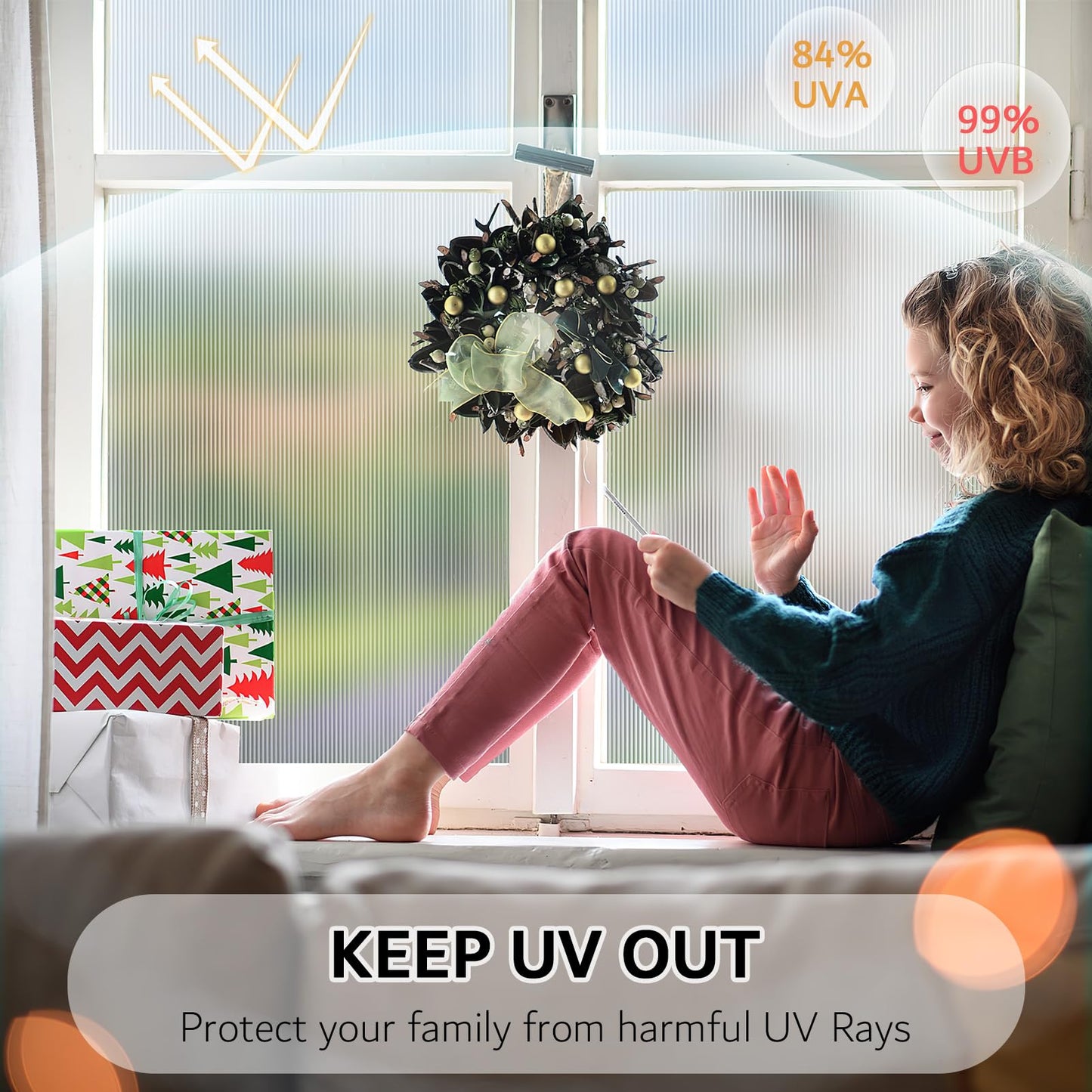 VELIMAX Reeded Glass Window Film, Window Privacy Film, Frosted Window Vinyl, 3D Decorative Decals Non Adhesive for Bathroom Living Room 23.6x78.7 inches
