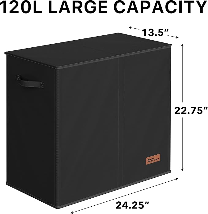 Simple Houseware Double Laundry Hamper with Lid and Removable Bags, Black