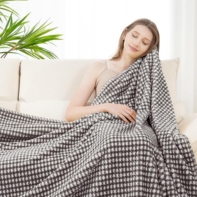 Zyrah Grey and White Fleece Twin for Couch Super Soft Twin Blanket Plaid Lightweight Decorative Fuzzy Cozy Blankets for Sofa Chair Bed 60x80 Inches