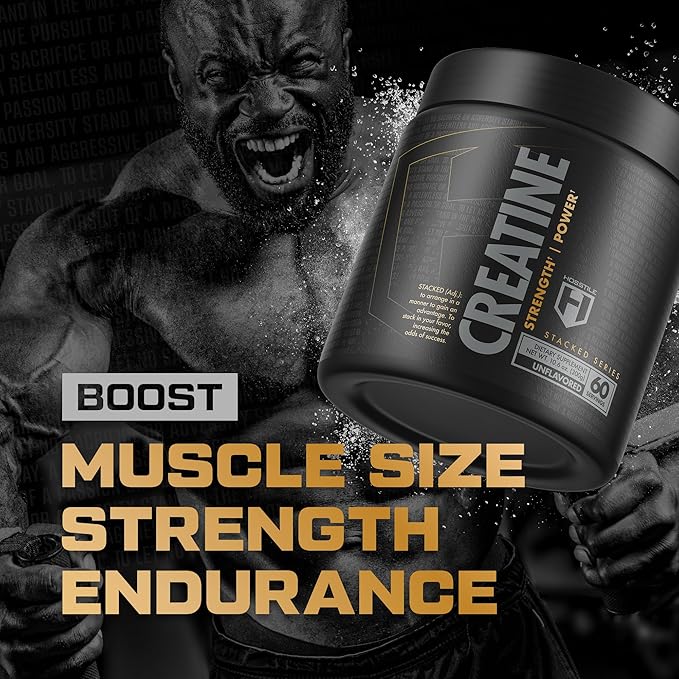 HOSSTILE Creatine Monohydrate Powder for Men & Women, Micronized, Improve Muscle Size, Strength & Power Output, Post Workout Recovery Drink, Unflavored, 60 Servings