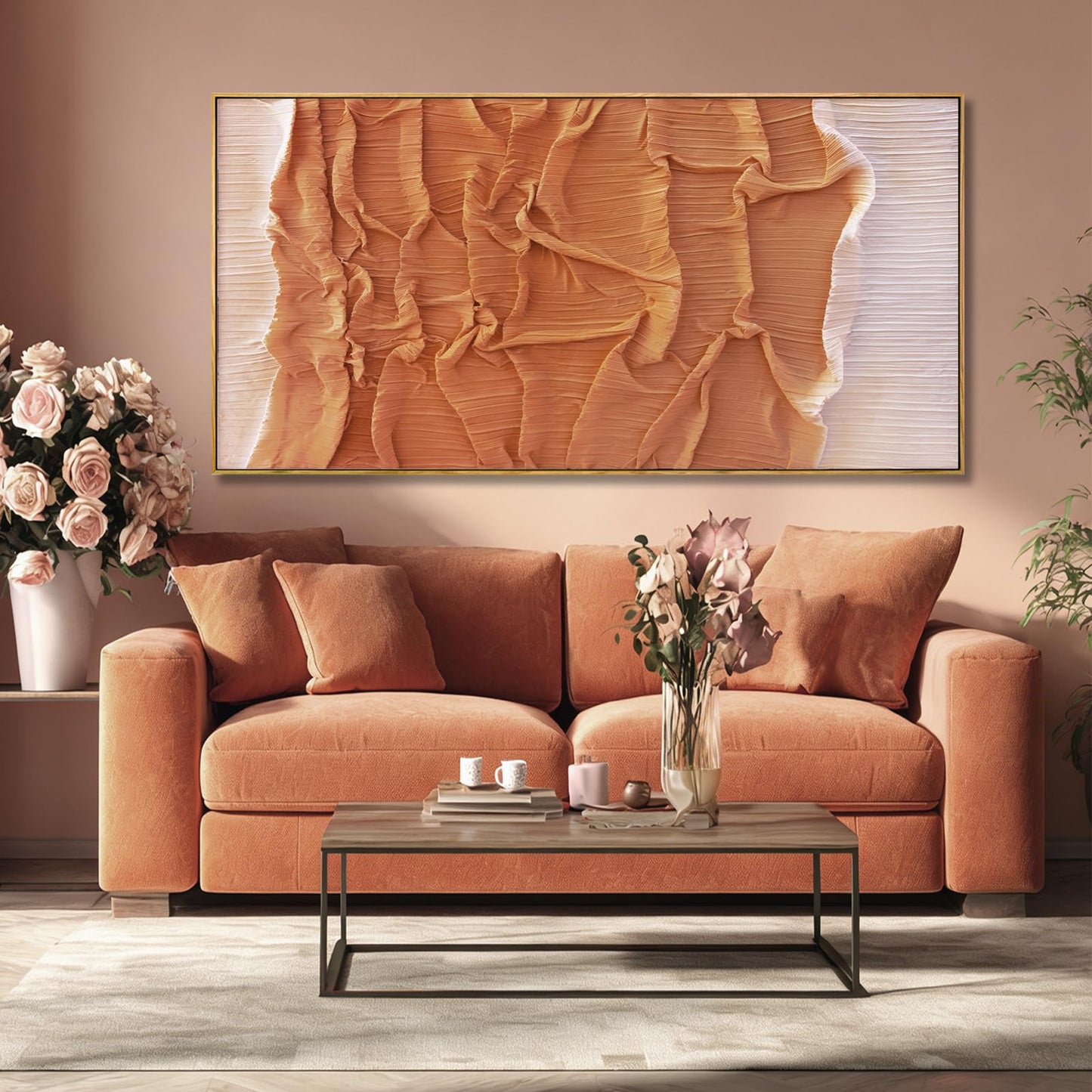 Hue7Art Modern Textured Abstract Canvas Wall Art in Warm Neutral Brown Minimalist Style Artwork for Living Room Bedroom Office Hallway Home Wall Decor 24x48 Inch