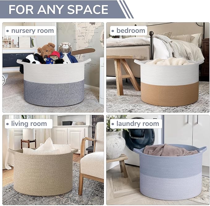 INDRESSME 115L Extra Large Rope Basket, Organizing Storage for Nursery Living Room Home Décor., Decorative Woven Laundry Basket, Towel, Gift Baskets, Blue