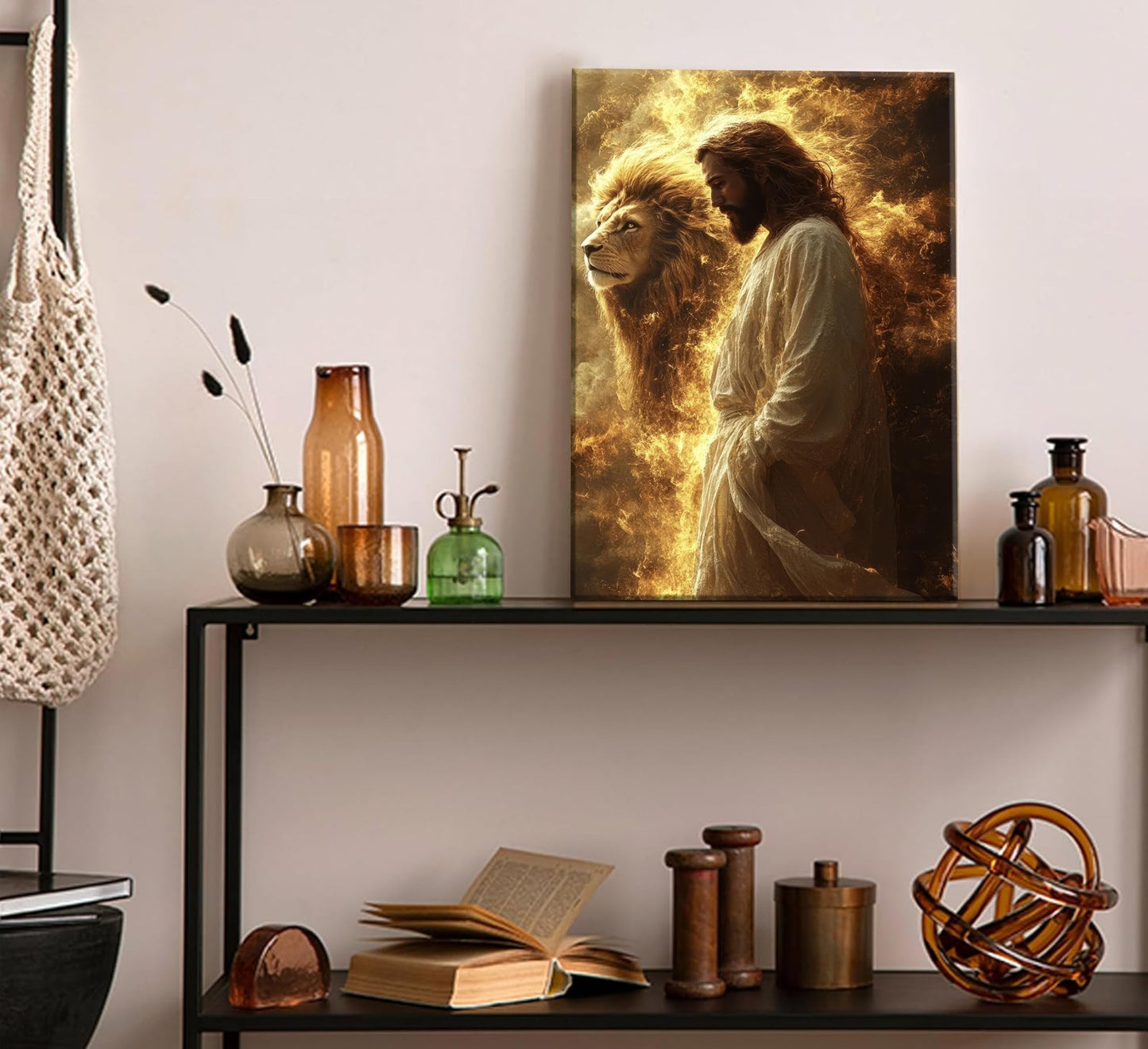 Jesus And Lion Canvas Wall Art Jesus Christian Painting Picture Wall Decor Christ Faith God Judas Inspiring Poster Print Artwork for Church Living Room Study Prayer Room Home Decoration