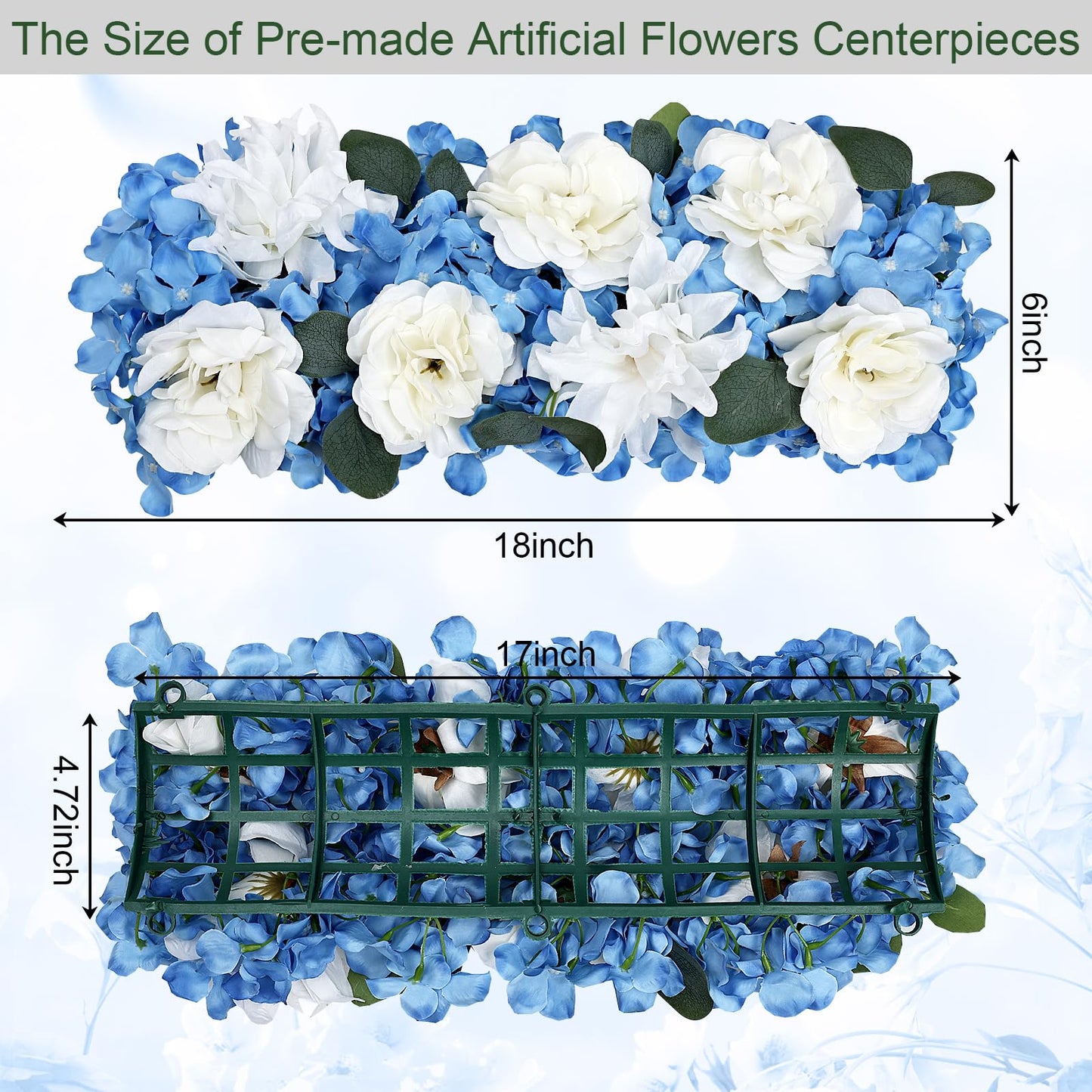 DIYDOFUN Wedding Arch Decorations, 18 inch Pack of 6 Artificial Flower Table Centerpieces Floral Arrangement for Wall Backdrop Party Bridal Shower Event Decor - White & Blue