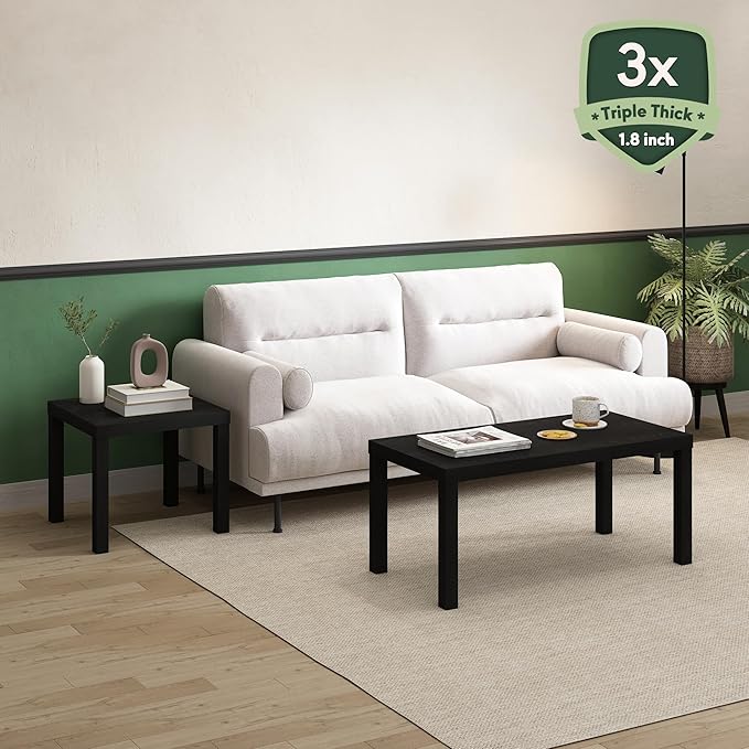 Furinno Classic Coffee Table, Modern Rectangle Coffee Table with 1.8 Inch Thick Tabletop, Side Table for Living Room, Home Office, Classic Black
