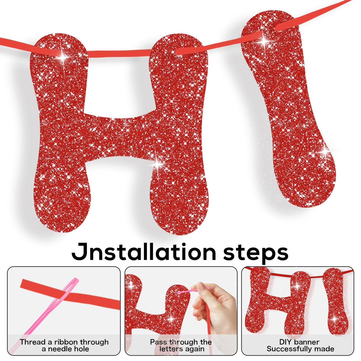 116PCS DIY Banner Customizable Birthday Banners Graduation Banner Custom Party Hanging Banner 111 Letters and Numbers, 3 Rope, 2 Threading Devices for Graduation Red