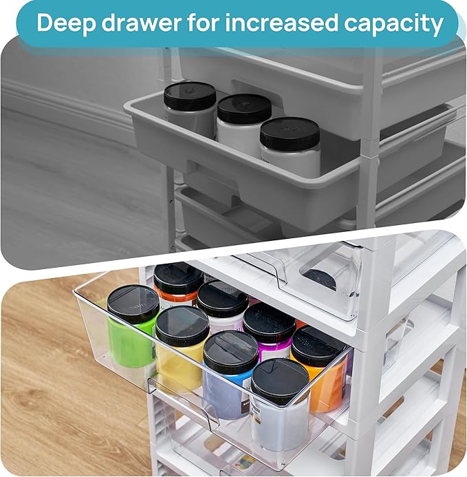Vtopmart 6-Tier Rolling Cart with Deep Drawers, Clear Plastic Storage Organizer for Art & Craft Supplies, Toy, Office, Classroom, Bedroom, Bathroom