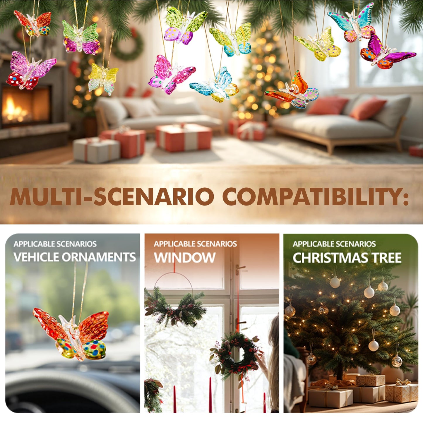 Set of 4 Crystal Butterfly Hanging Ornament 1.7in Glass Butterflies Ornaments Gifts for Women