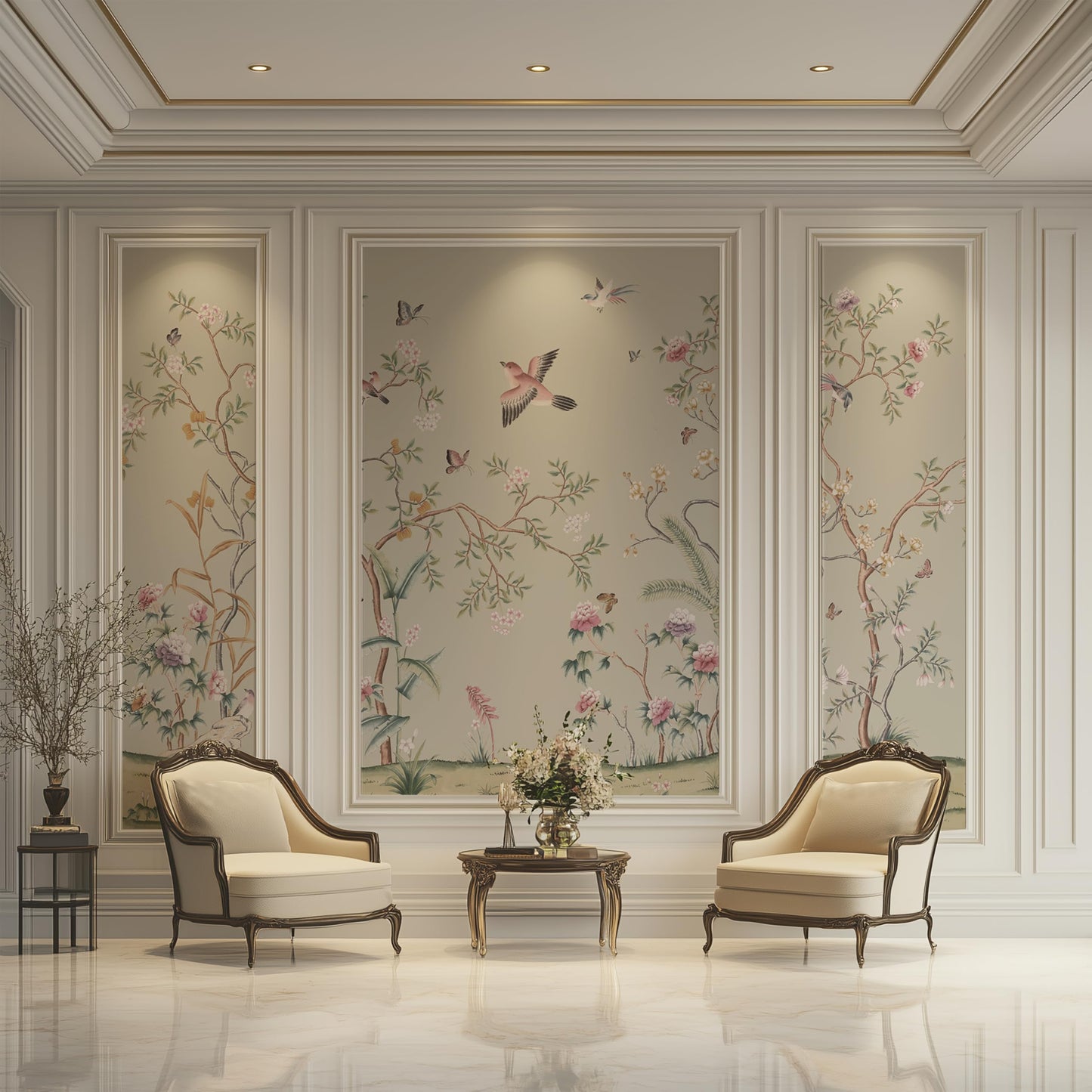 ARVOTONE Self-Adhesive Peel and Stick Wall Mural | Floral & Bird Design with Tropical Green Background | Removable Canvas Wallpaper for Living Room, Bedroom, Office (B, W114'' x H83'')