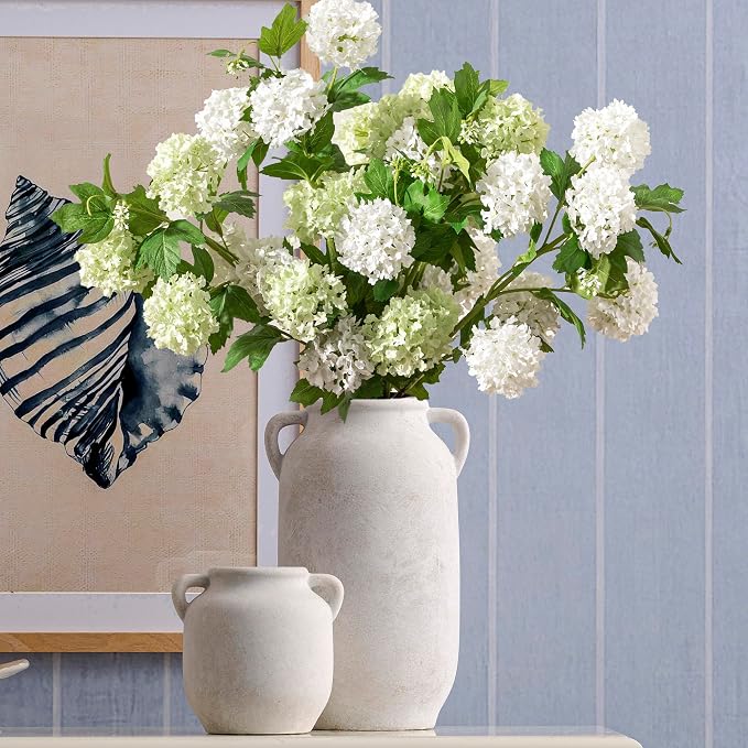 Large Flower Vase Home Decor - Tall Ceramic Farmhouse White Rustic Table Vases with Handle Living Room Decoration Decorative Modern for Fireplace Kitchen (12" Rustic)