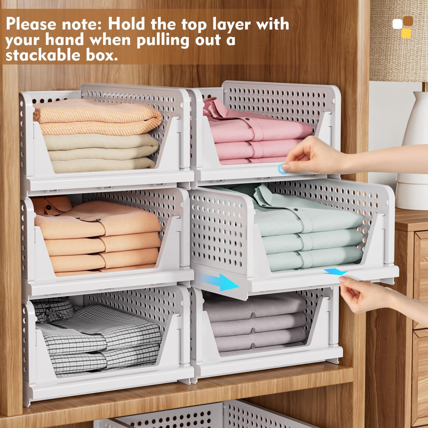 SNSLXH 5 Pack Stackable Closet Organizer Box, Multifunctional & Foldable Closet Storage Basket for Bathroom Kitchen Laundry Room Wardrobe Storage, Space-Saving Clothes Storage Drawer Organizer, Green