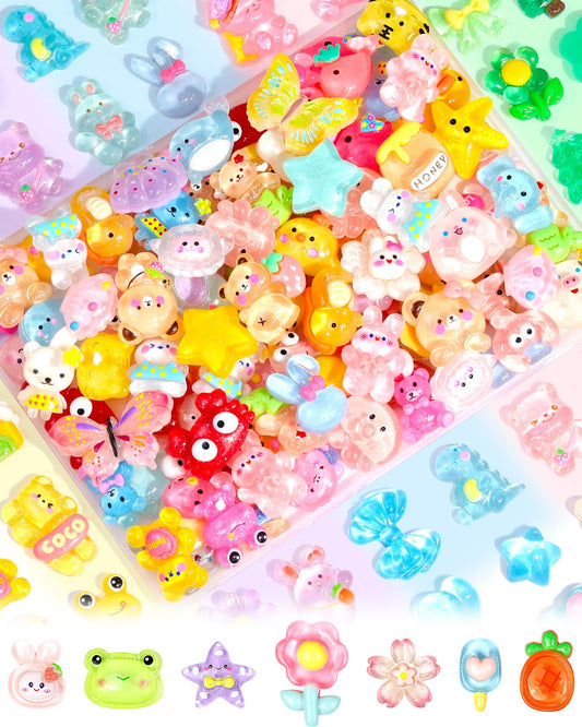 100PCS FIVEIZERO Cute Slime Charms Bulk Easter Gift Set – Kawaii Flatback Resin Charms for Crafts, Mini Decoden Acrylic Embellishments for Phone Junk Cases, Scrapbooking & DIY Decoration (Multicolor)
