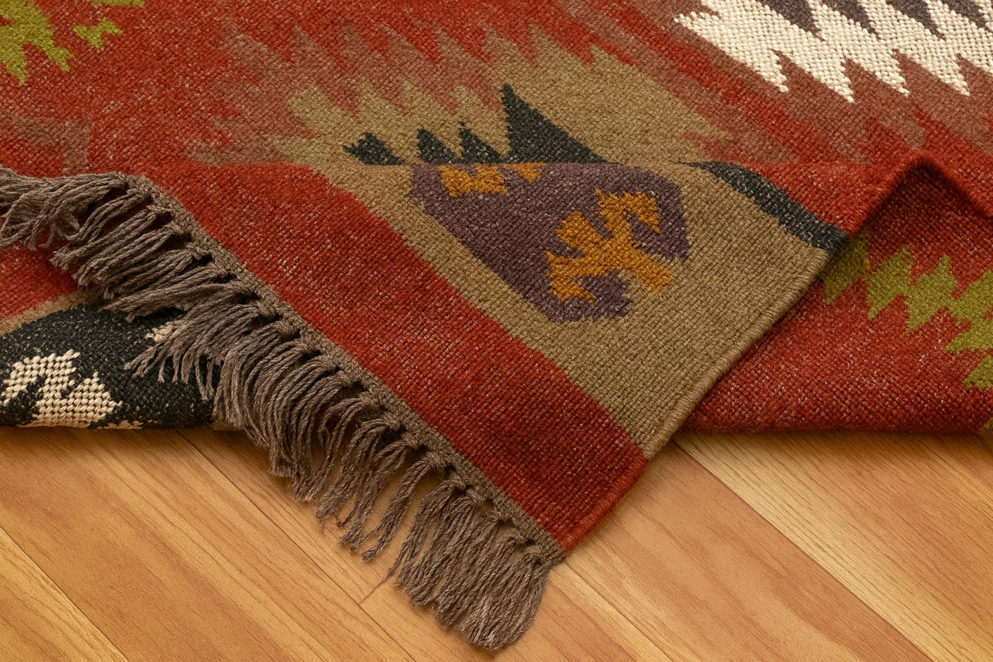 Reversible Kilim Area Rug 3x5 Southwestern Wool Jute Geometric Design Multicolor Hand Woven Rug Thick 0.19" Flatweave Carpet Indoor Outdoor Rugs for Bedroom Enterway Kitchen