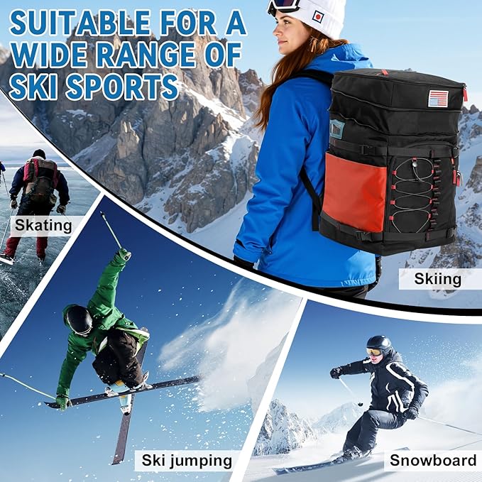 Ski Boot Bag, 65L Ski Boot Bag Backpack Large Ski Boot Travel Backpack Waterproof Ski Bag Ski Equipment Bag for Skis Snowboard & Accessories