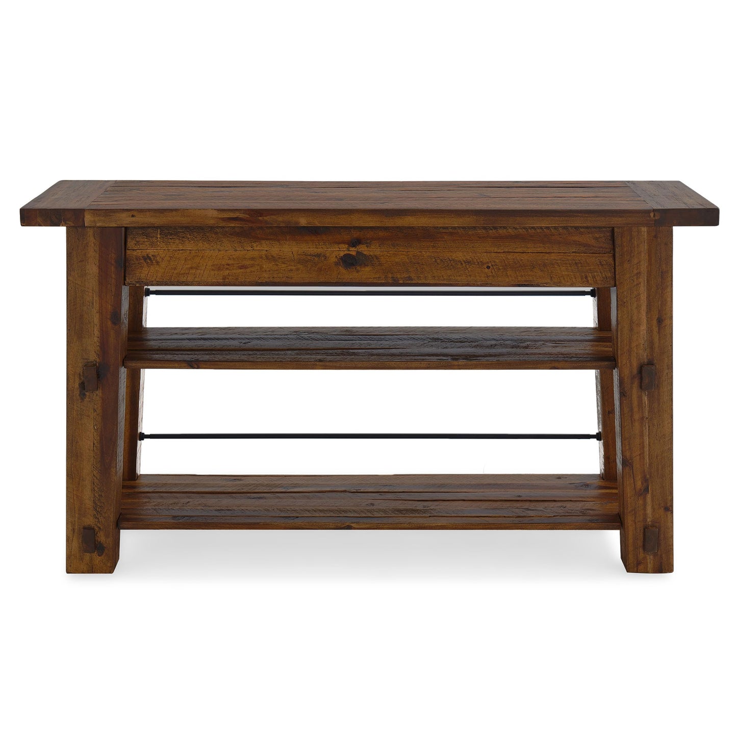 Durango 54-Inch Farmhouse-Industrial Style Wood Console Table with Two Open Shelves, Solid Wood Top, and Natural Grain and Knots – Fits TVs up to 60 Inches in Living Rooms by Alaterre Furniture