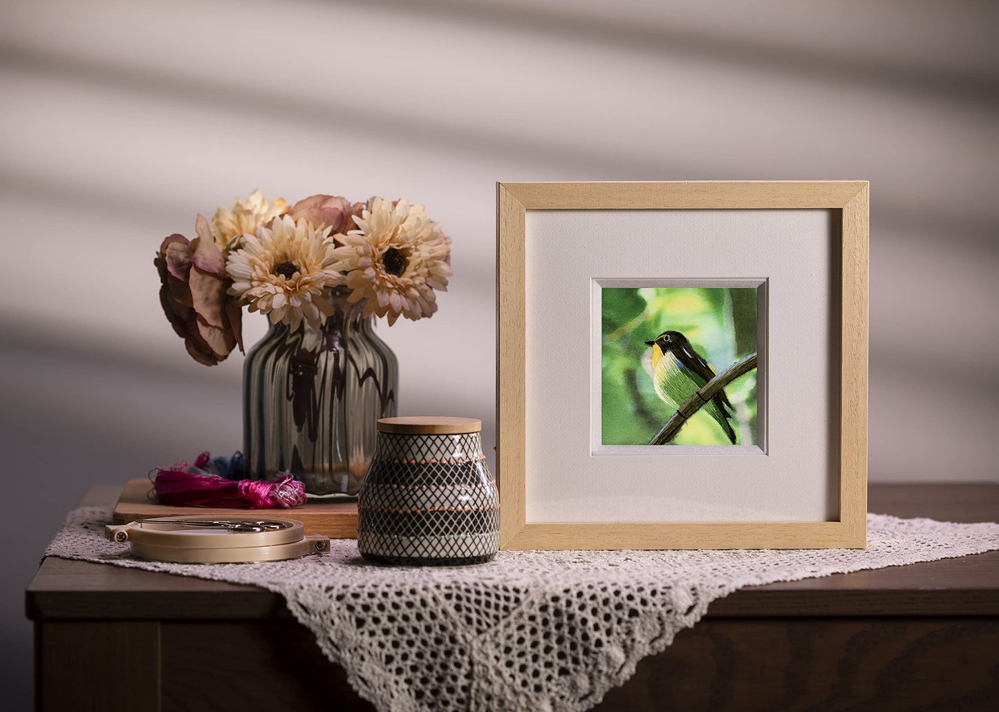 Ebherys Hunan Hand Embroidery Artwork, Handmade Paintings with Wood Frame Hanging on the wall as Room Decoration Home Accessories, Meaningful Gifts for Mother Daughter and Friends (Robinbird)
