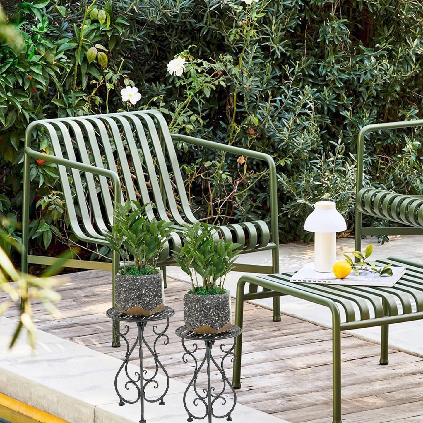NAKUPE Metal Plant Stands 2 Pack, Heavy Duty Plant Pedestal 17" Tall, Single Flower Pot Holder for Indoor, Outdoor, Patio, Porch, Garden, Balcony, Black