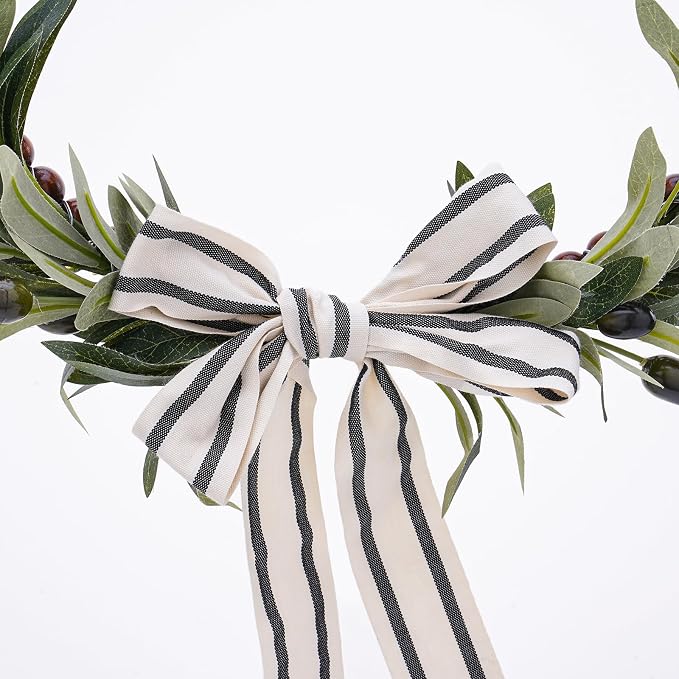 Wood Bead Olive Leaves Wreaths - 13 Inch Artificial Greenery Leaf Wreaths Farmhouse Rustic Boho Wall Hanging Decor for All Seasons for Natural Home Indoor Outdoor Bedroom Decoration