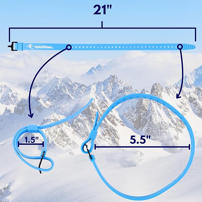 Utah SKI Gear 21" Strap with Aluminum Buckle - Weatherproof, UV-Resistant, Perfect for Securing Skis, Backcountry Backpacking, Daisy-Chain for Added Length, Usable Length up to 19"