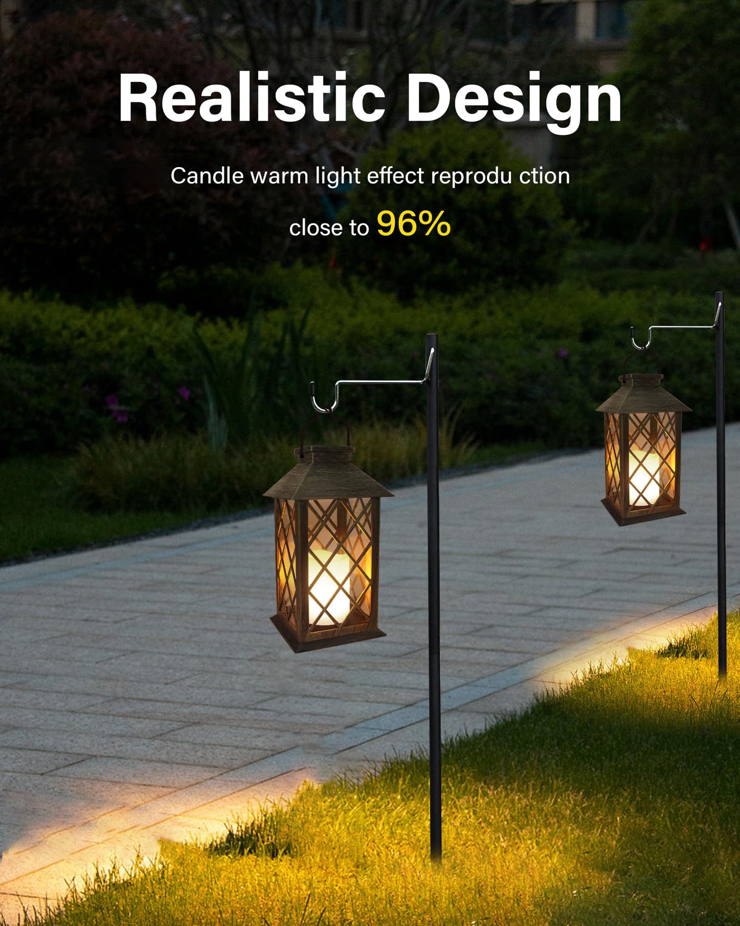 SHYMERY Solar Lantern,Outdoor Garden Hanging Lanterns,2 Pack 14 Inch Lasts 3X Longer 10 lumens Waterproof LED Flickering Flameless Candle Mission Lights for Table,Outdoor,Party Decorative
