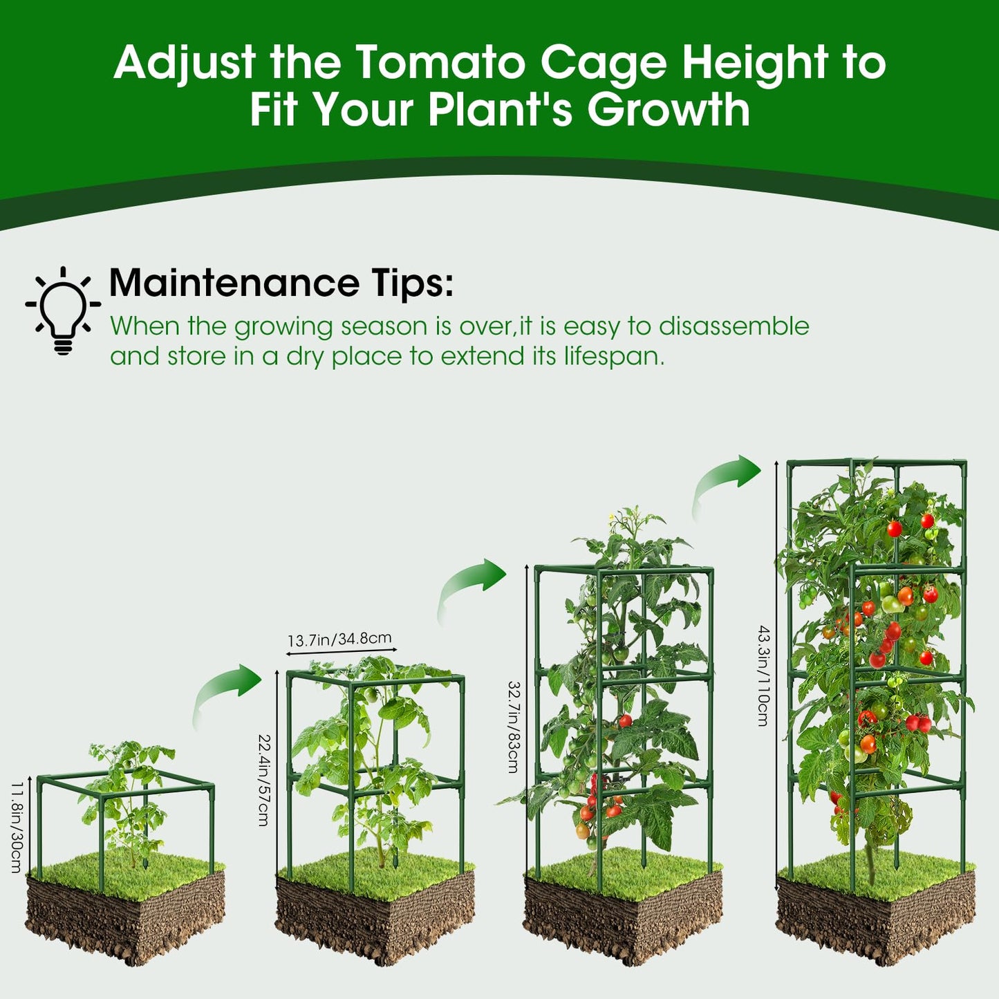 MQHUAYU 4 Pack Tomato Cage for Garden Support, 43 inch Tall Adjustable Plant Support Stakes, Tomato Trellis Extra Bold for Climbing Vegetables Plants Flowers