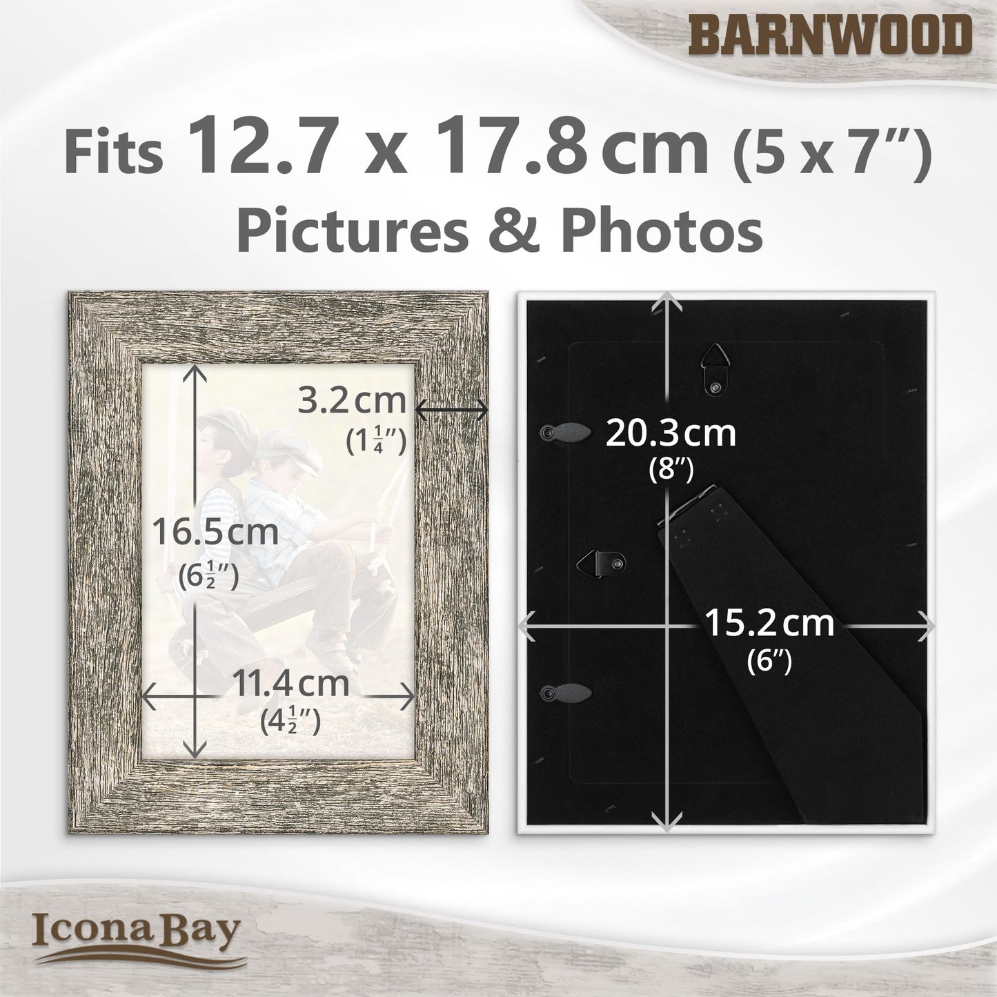 Icona Bay 5x7 Brown Oak Picture Frame, Country Rustic Style 5 x 7 Photo Frame, Table Top or Wall Mount, Barnwood Collection