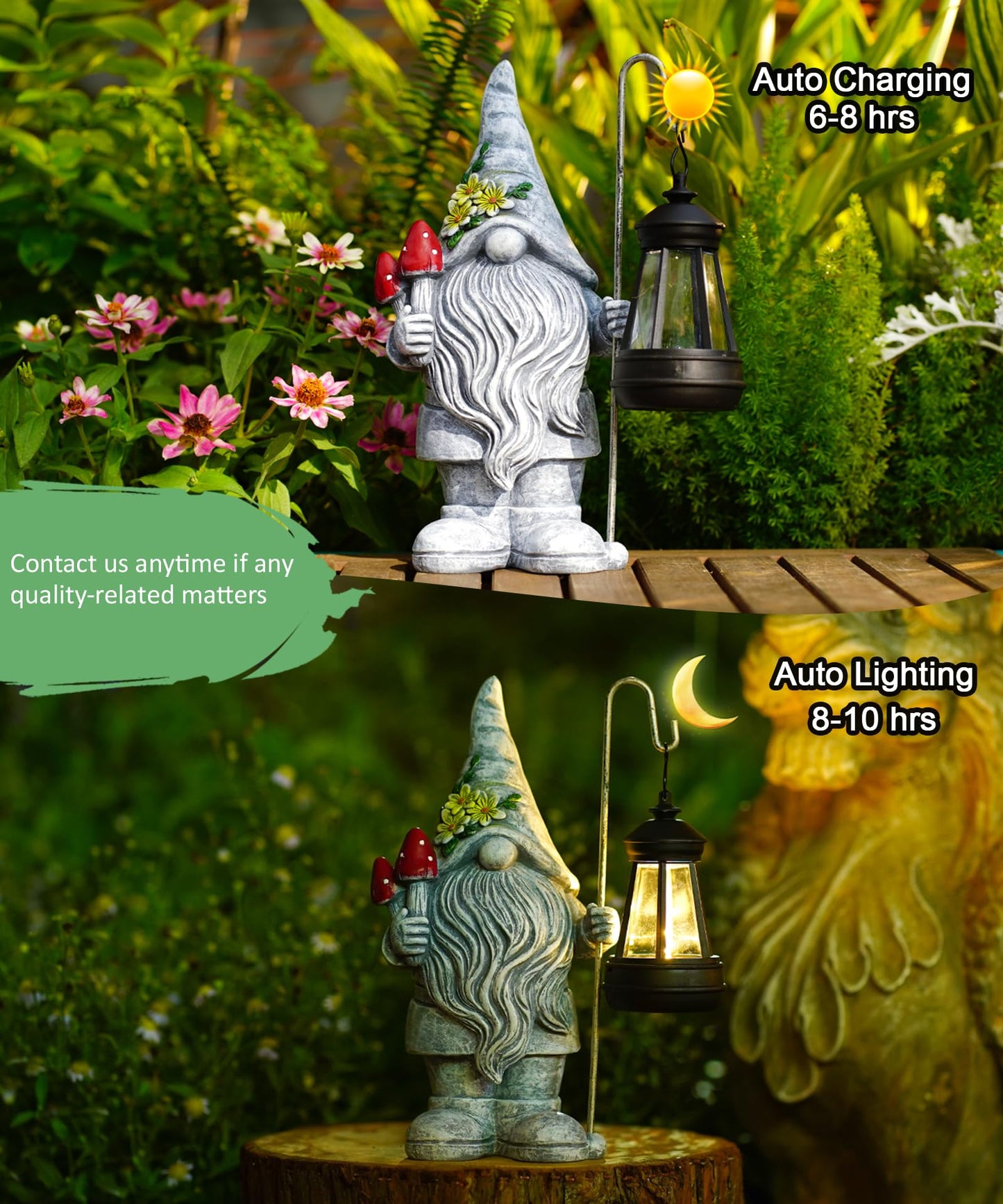 Acgarten Garden Gnome with Solar Lantern: Outdoor Statue Decorations for Home Yard Lawn Balcony Patio Porch - Mothers Day Gifts for Mom Women Grandma