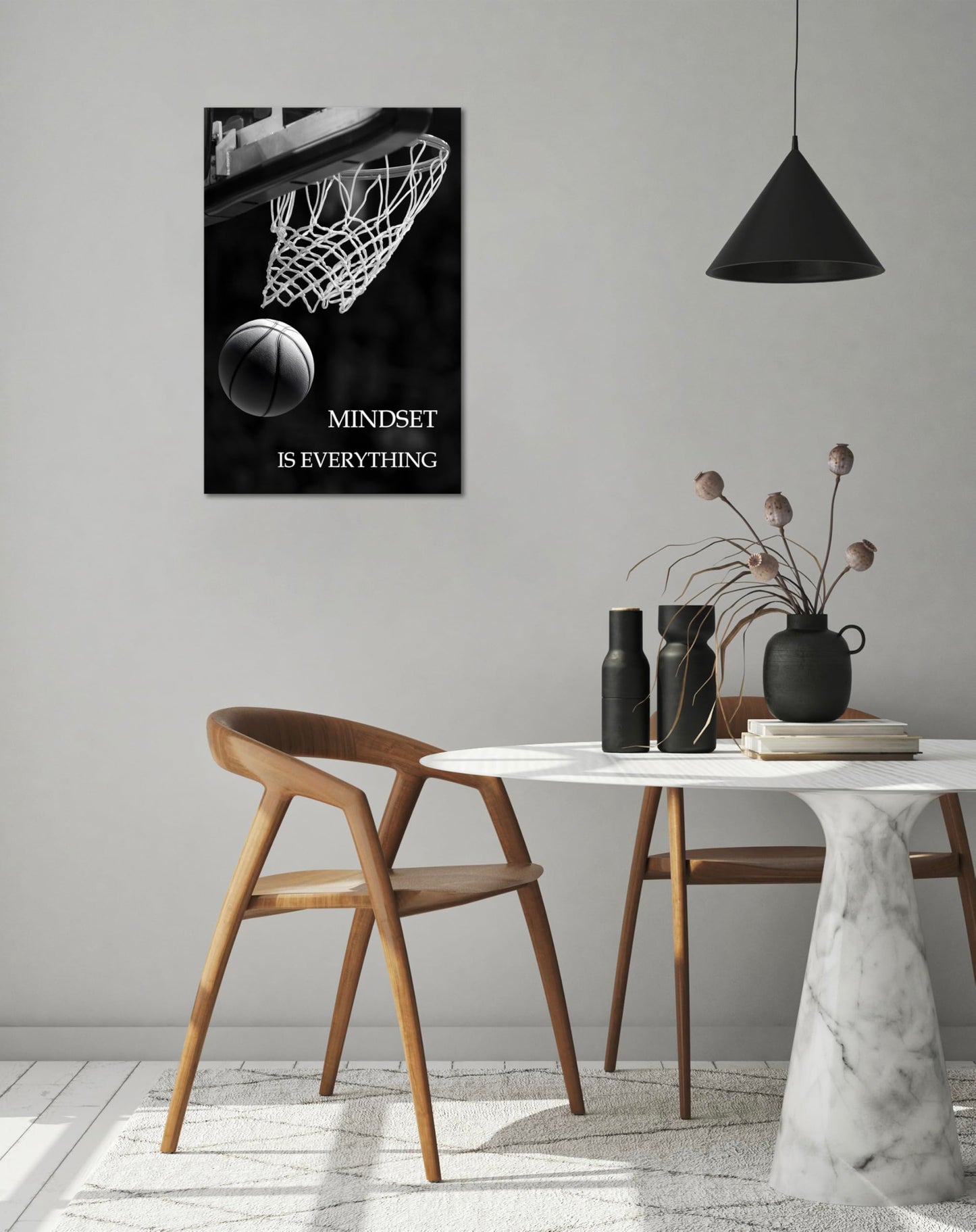 SKASNFAI Mindset is Everything Canvas Wall Art Basketball Poster Room Decor Inspirational Motivational Quotes Print Picture Framed for Boys Room Sports Themed Office Decor (12L x 16W)