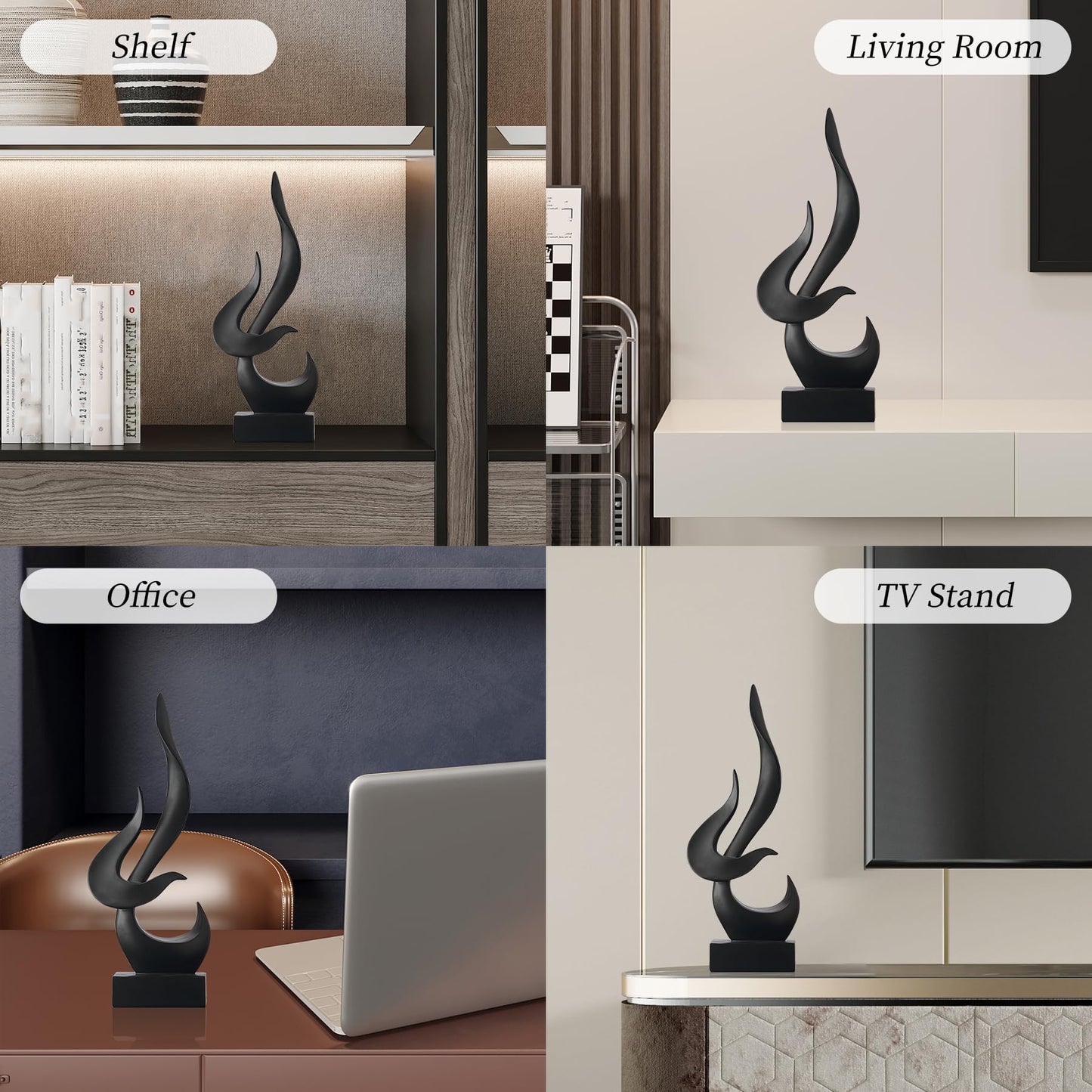 AWNR Black Flame Abstract Sculpture Resin Art Statue Modern Home Decor for Living Room TV Stand Office Shelf Accents Minimalist Figurines Centerpiece Table Decorations