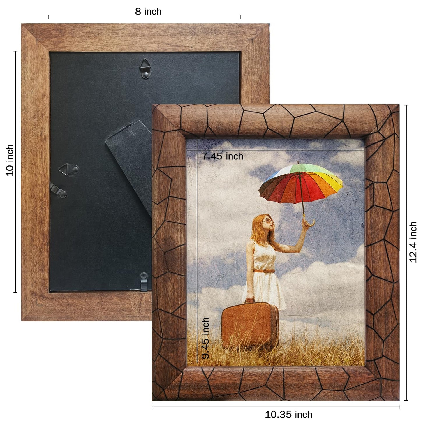 Eosglac 8x10 Picture Frame Wood, with Laser-Etched Cracked Texture, 8 x 10 Brown Rustic Wood Frames Farmhouse Countryside Decor Display Tabletop or Wall