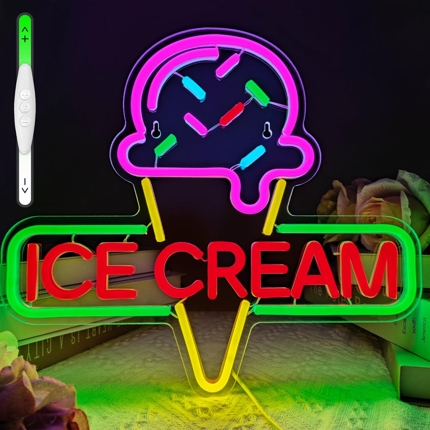 Ice Cream Neon Sign Light up Acrylic LED Lamp with USB Powered Ice Cream Letter Neon Light for Business Store Cafe Drink Shop Office Bedroom Restaurant Decor Adjust Brightness