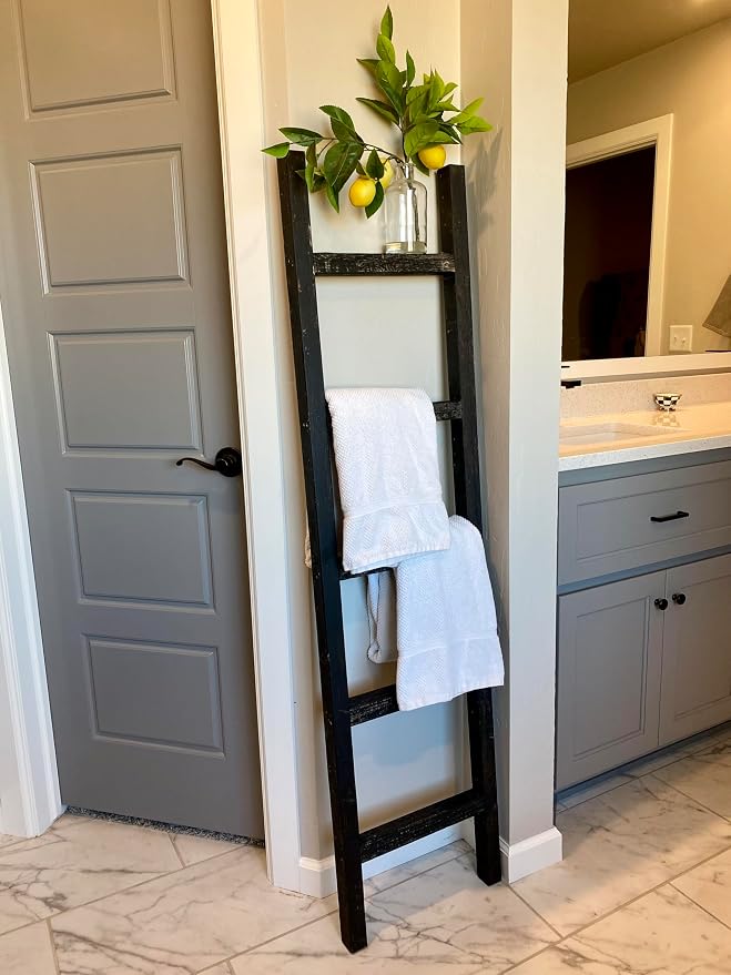 BarnwoodUSA Rustic Farmhouse Decorative Ladder - Our 5 ft Ladder can be Mounted Horizontally or Vertically and is Crafted from Upcycled Wood | No Assembly Required | Black