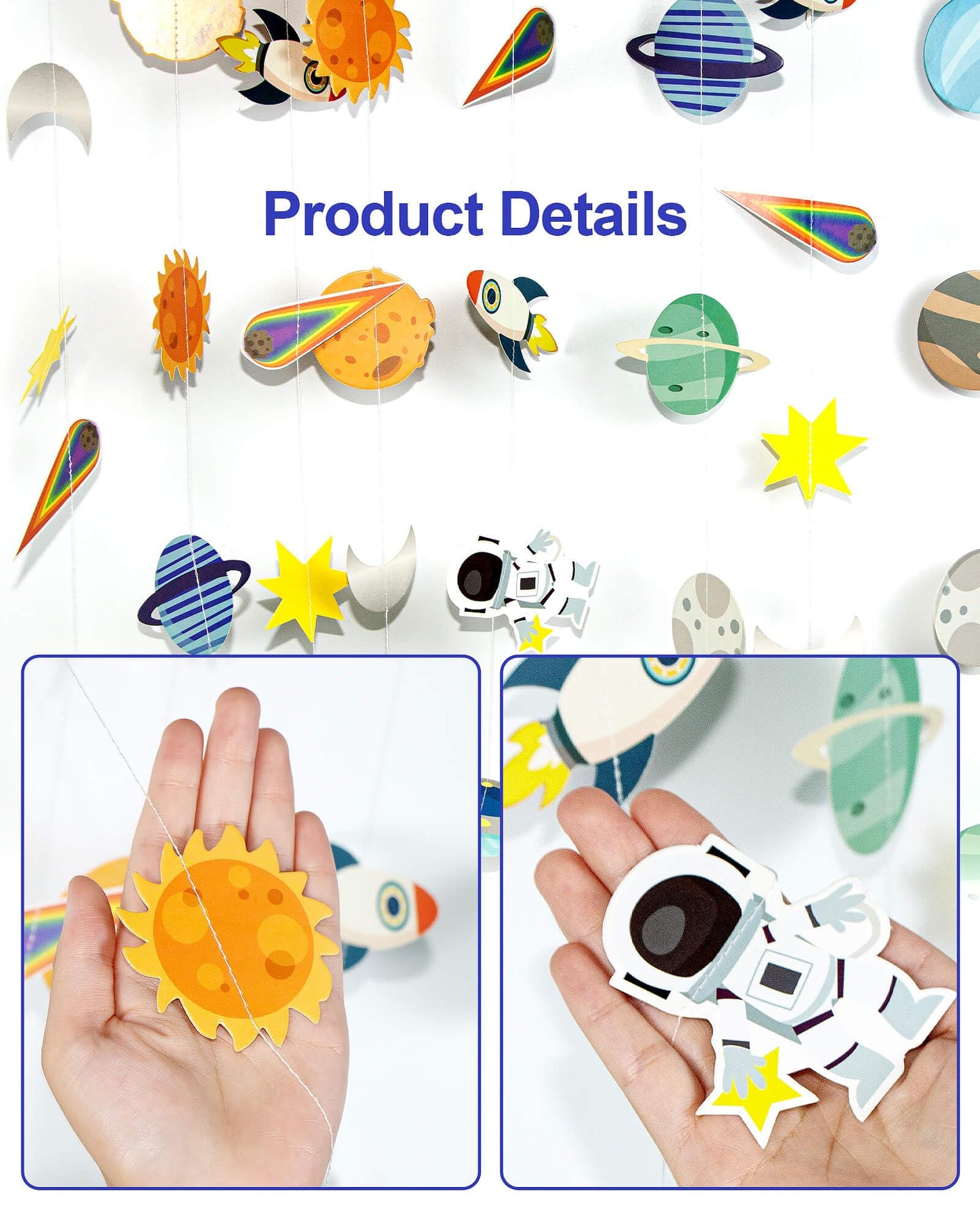 Galaxy Solar System Hanging Paper Garland, Astronauts Rockets Stars Hanging Decoration, Blast Off to Outer Space Banner for Kids Bedroom Birthday Party Decor Supplies
