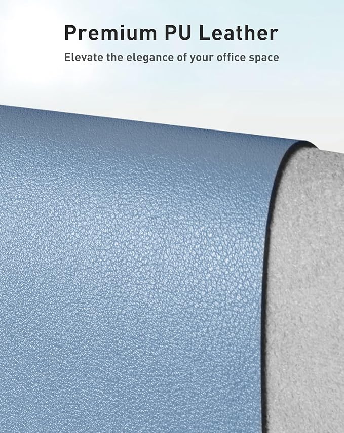 Aothia Faux Leather Desk Mat - Large Mouse Pad, Non-Slip PU Leather Blotter, Waterproof Writing Surface for Office and Home (Denim Blue, 63" x 24")