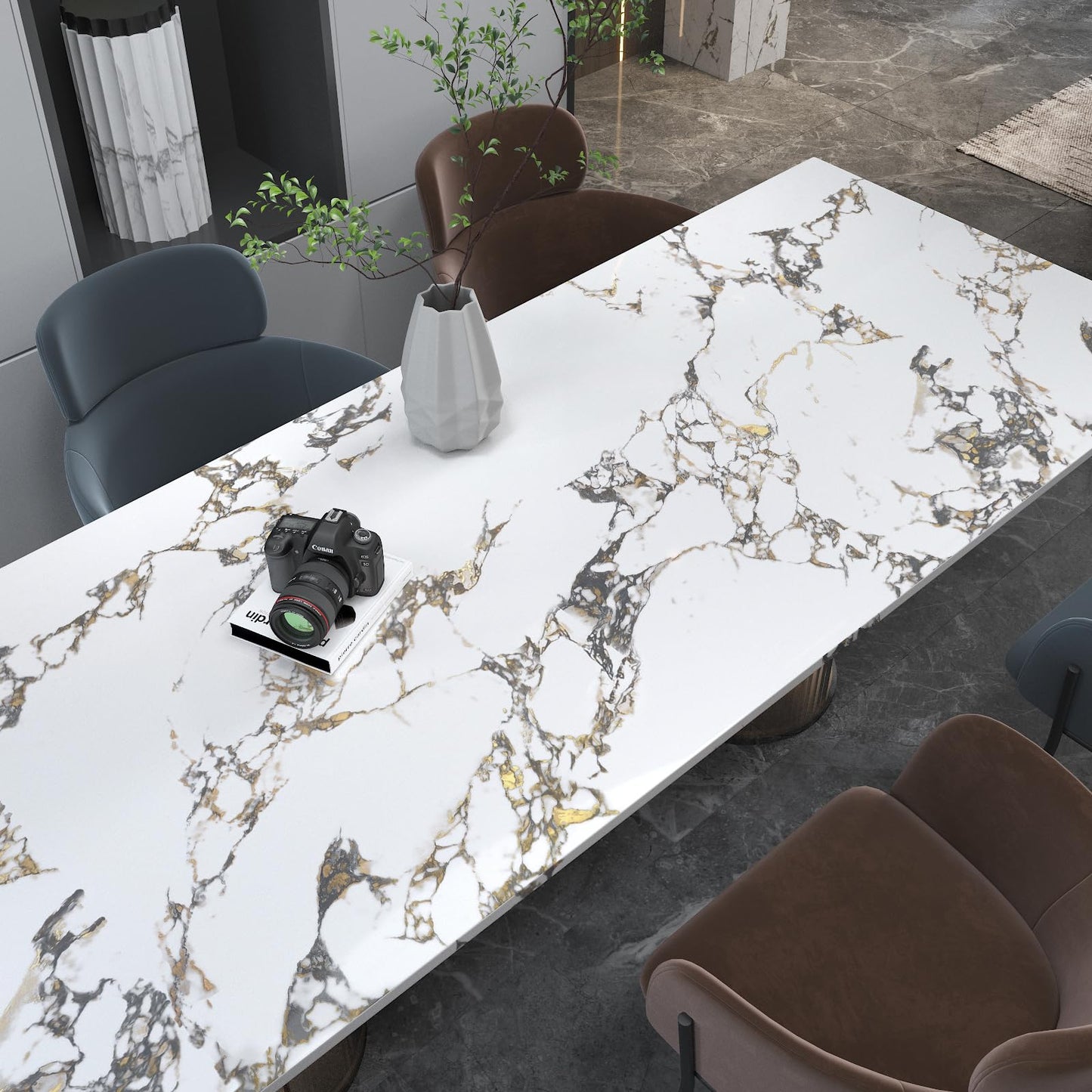 White Gold Marble self adhesive Contact Paper kitchen Granite Countertops peel and stick Wallpaper 118x16inch Removable sticky laminate Wall paper Vinyl Wrap Counter top cabinet decor table desk