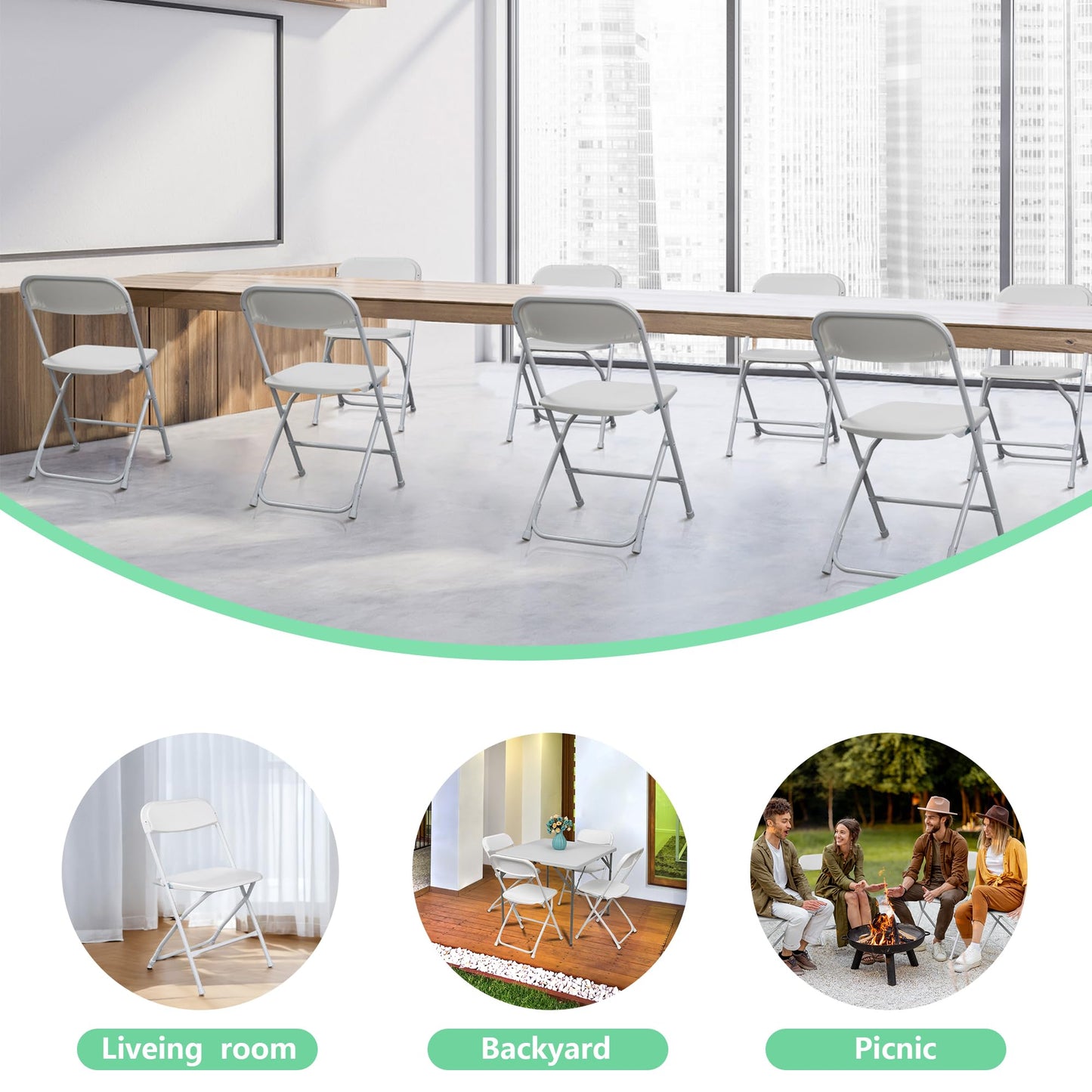 OLLODOT 20 Pack White Folding Chairs with 350-LBS Capacity, Foldable Portable Indoor Outdoor Chairs, Stackable Commercial Seat with Steel Frame for Office, Party, Events, Wedding, Kitchen &Dinning