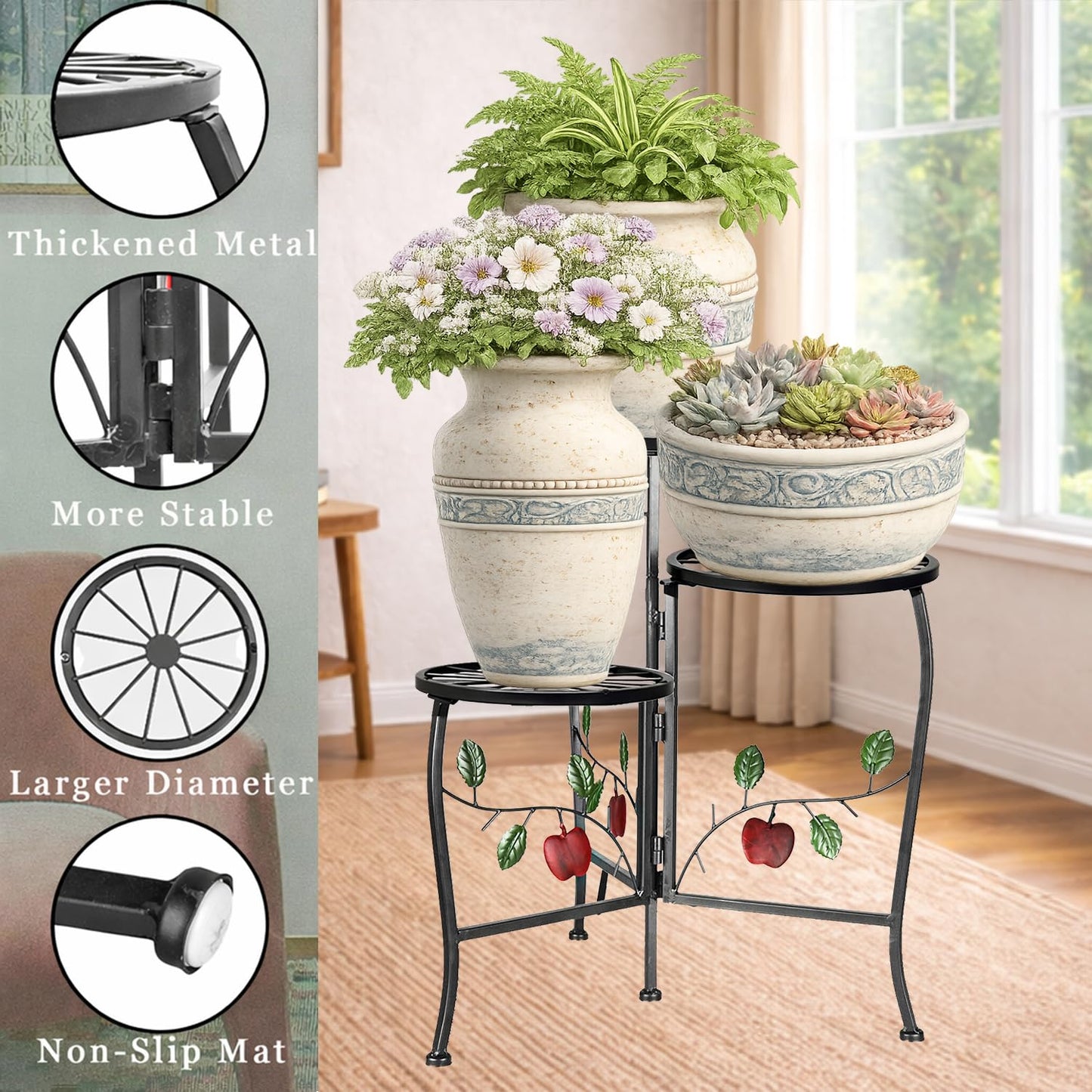 N.B.Y. 3 Tier Metal Plant Stand Indoor Outdoor Fold Waterproof Flower Plant Fit For Garden Balcony Patio Living Room Balcony Office Yard